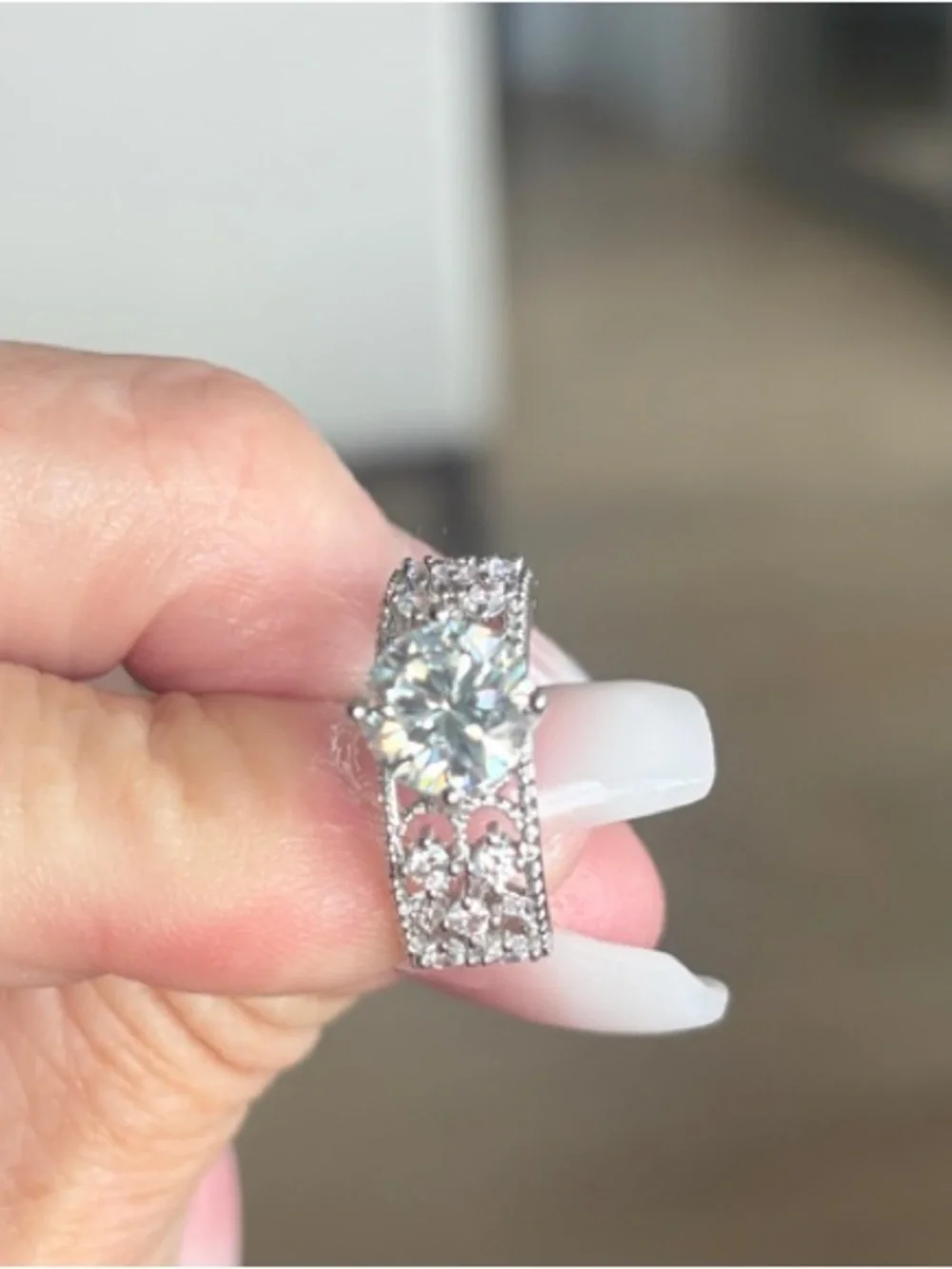 Silver-Tone Crystal Engagement Ring - Sparkling White Stone - Picture 5 of 5